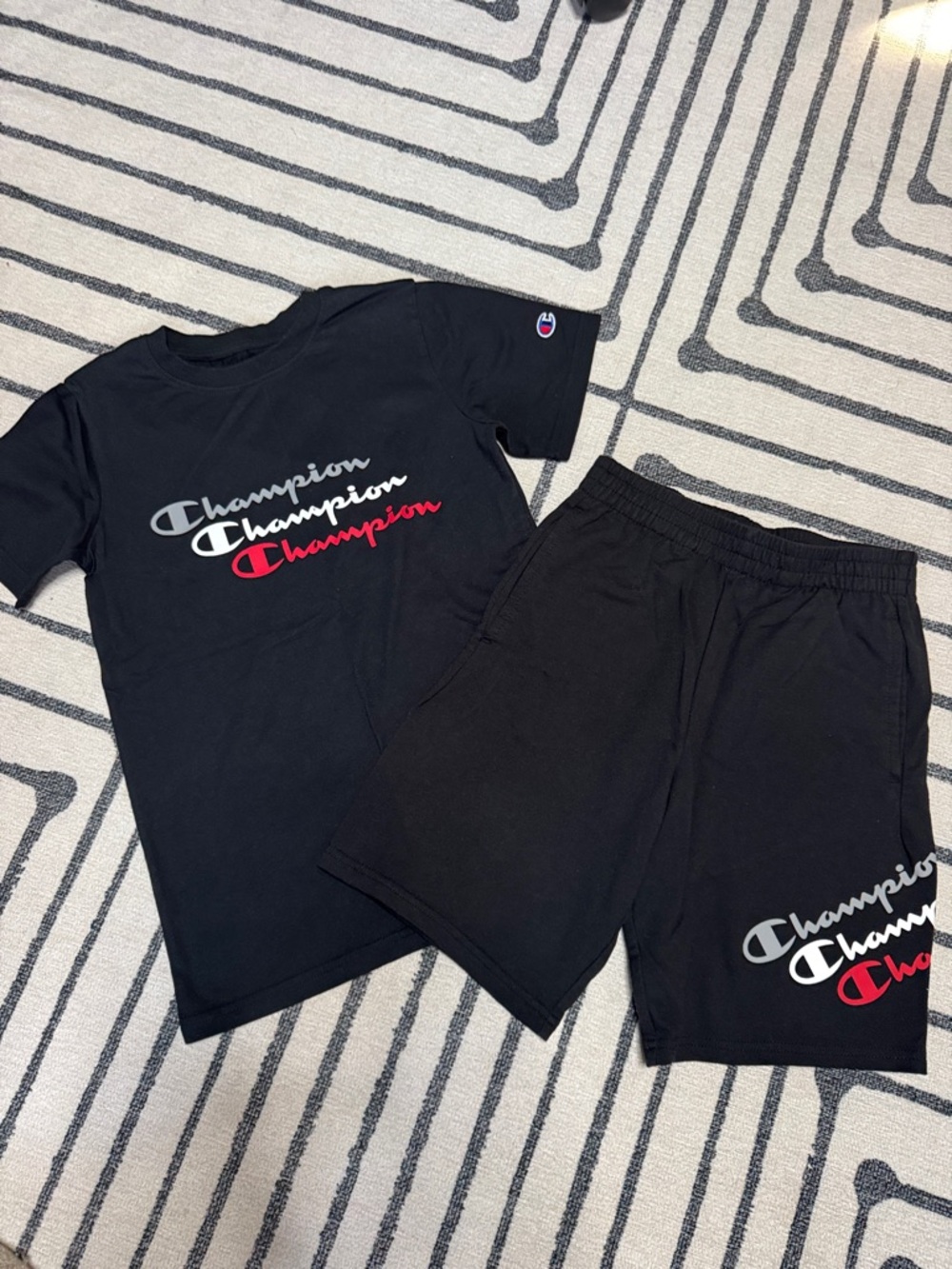 Champion Black Athletic Logo Shorts & T-shirt Set